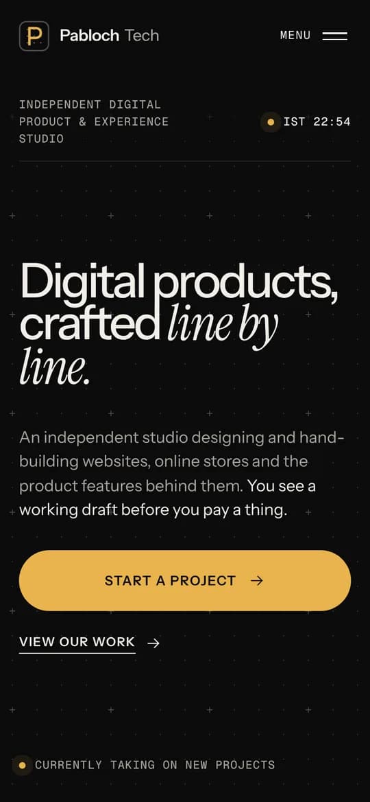 The Pabloch Tech homepage on a phone.